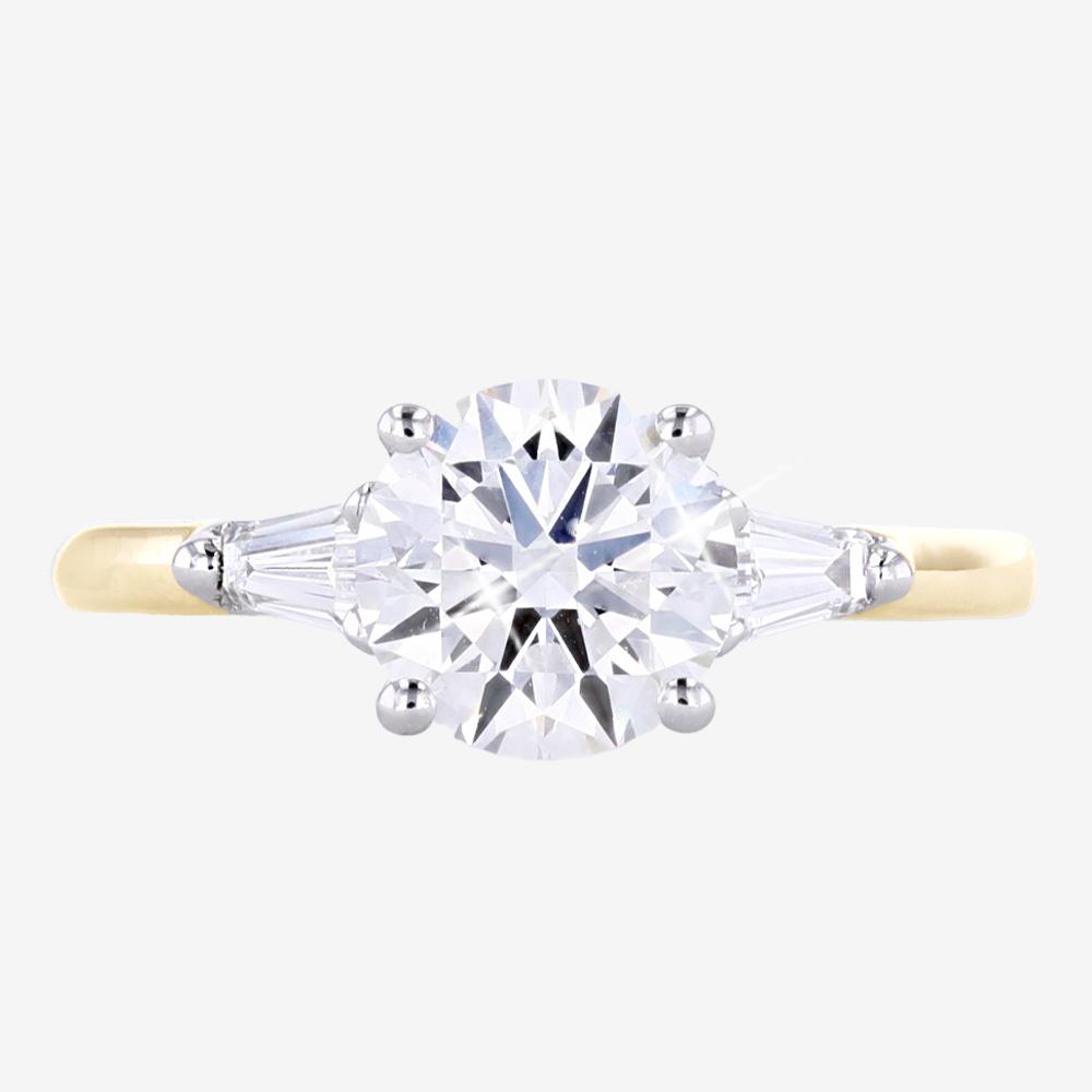 18ct Gold Real Diamond Lab-Grown Ring, Solitaire + Baguettes 2.00ct