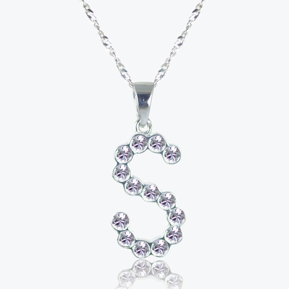 Sterling Silver 'S' Initial Necklace Made With Swarovski Crystals