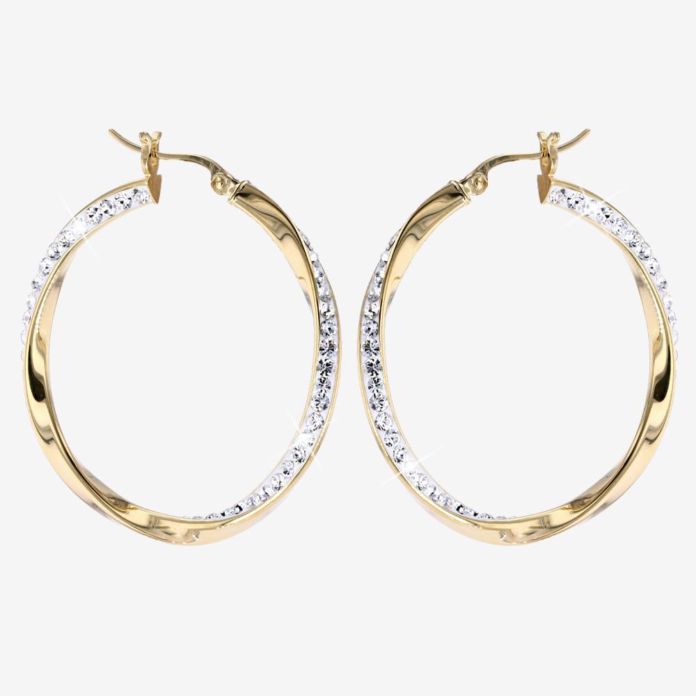 18ct Gold Vermeil On Silver Crystal Twist Hoops - Large