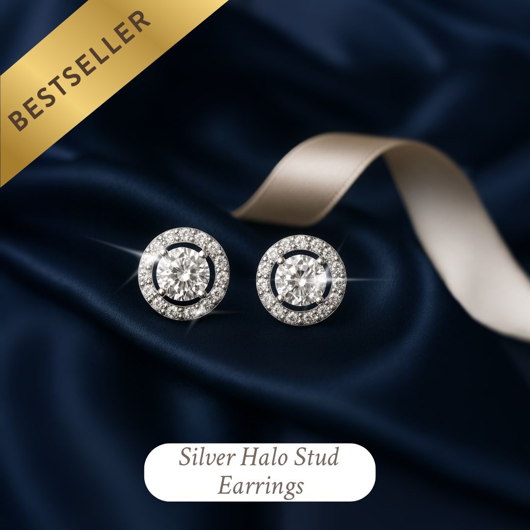 Silver Halo Stud Earrings