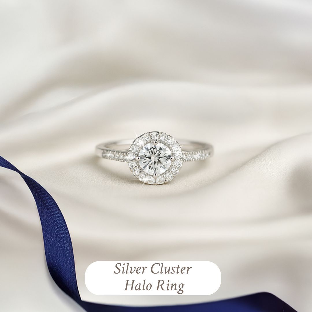 Silver Cluster Halo Ring