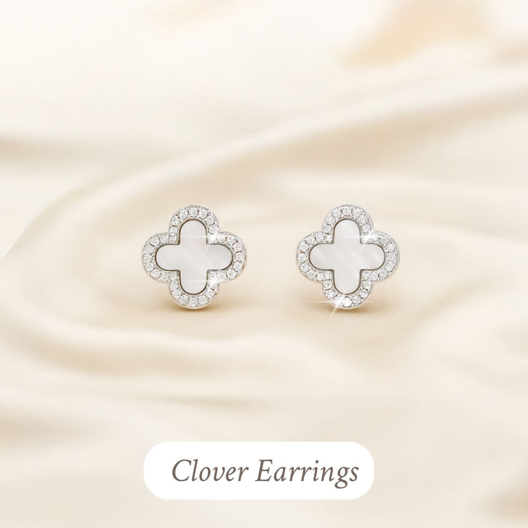 clover earrings silver gold diamonds