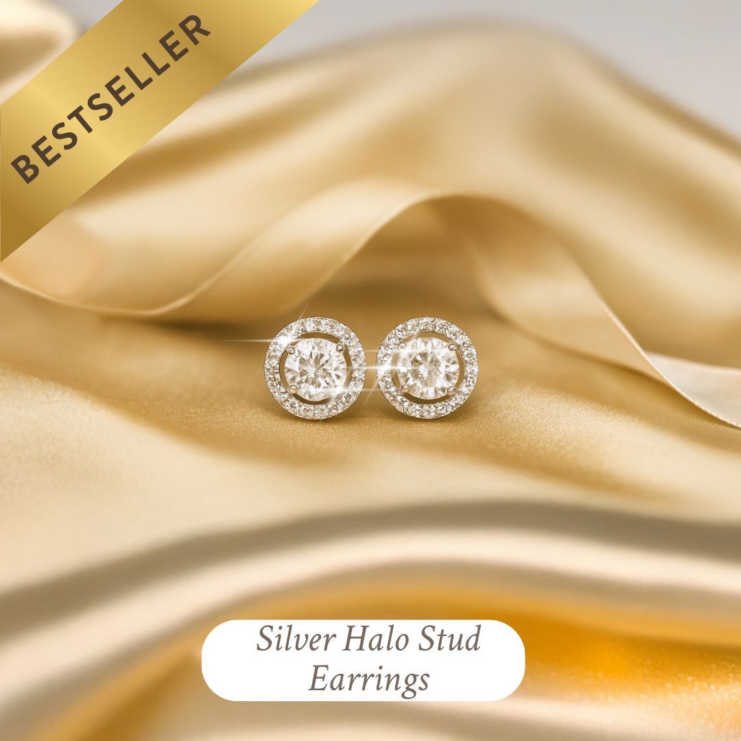 Halo Earrings Studs Silver