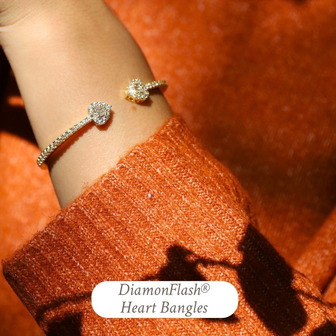 Heart Bangles Baguette Gold Silver