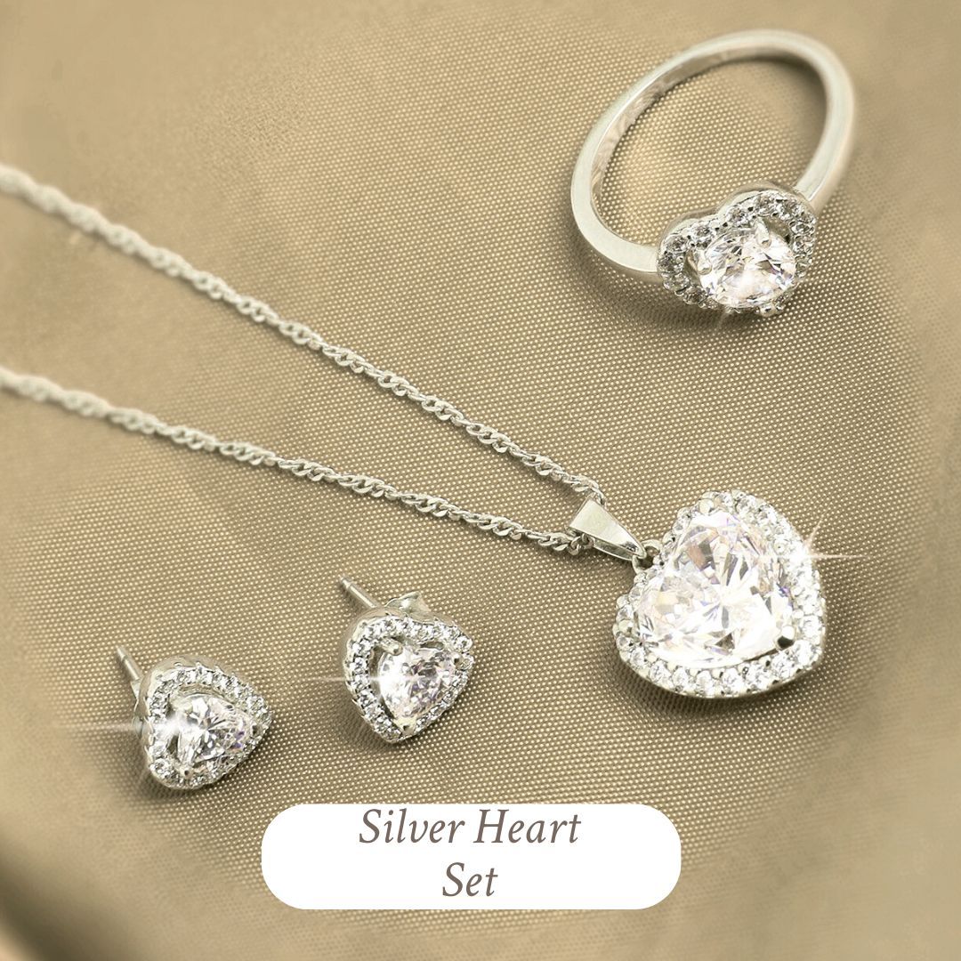 Silver heart Jewellery set