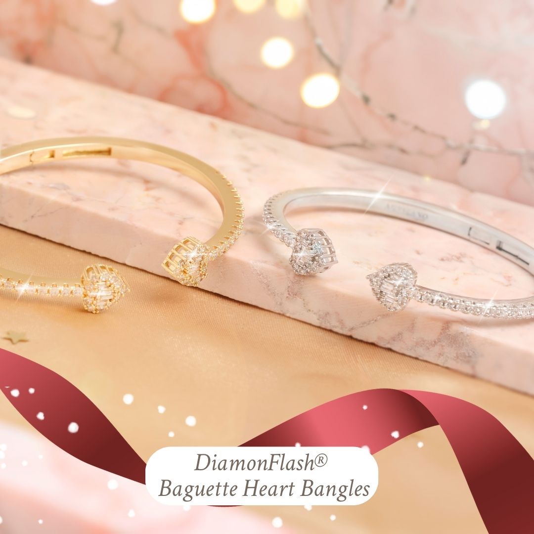 Heart Baguette Bangle Gold Silver