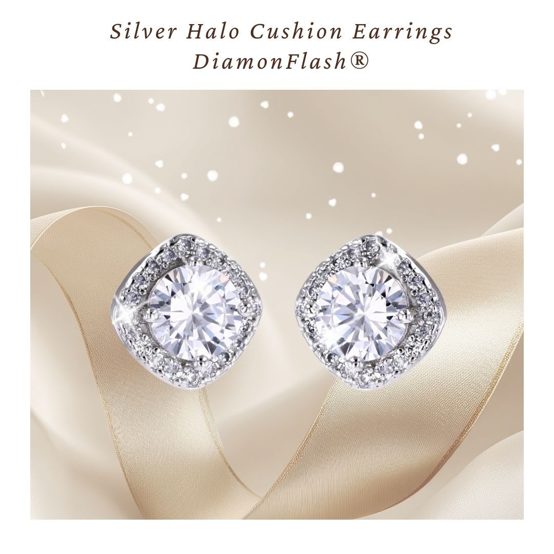 Affordable Sterling Silver Sparkly Halo Earrings 