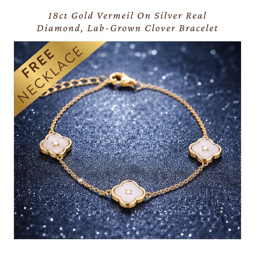 FREE Gold Real Diamond Clover Jewellery