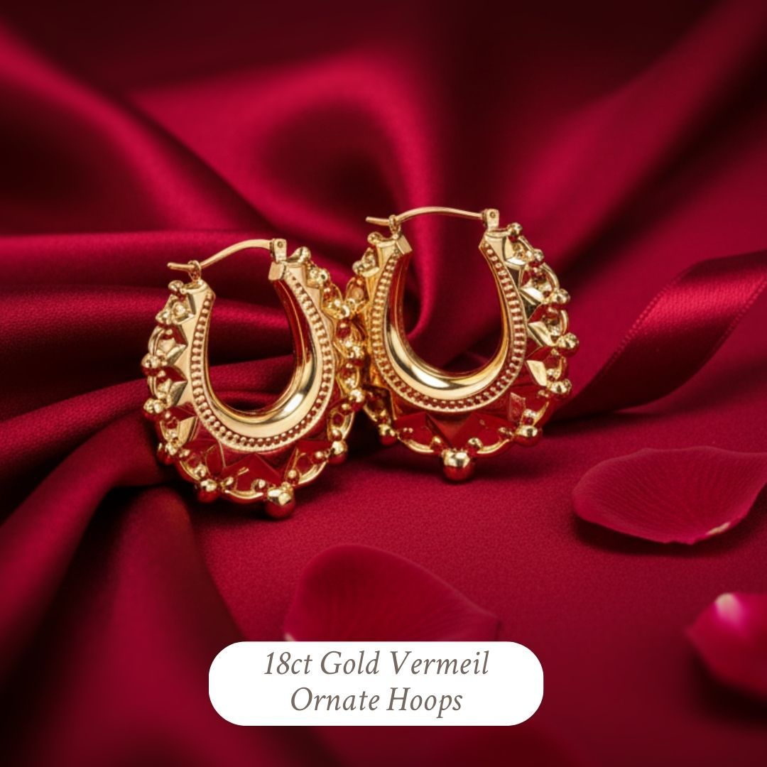 18ct Gold Vermeil On Silver Ornate Hoops