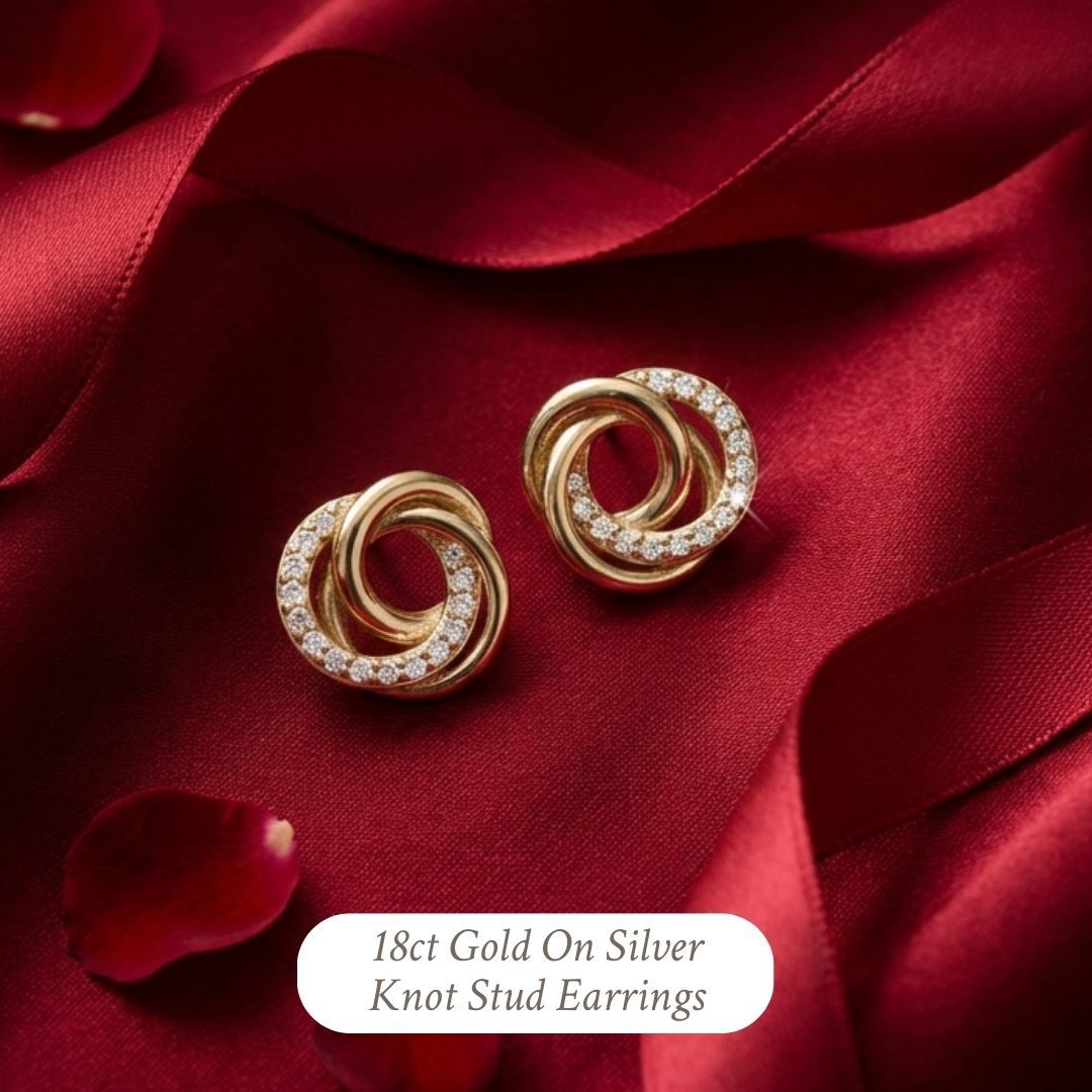 18ct Gold On Silver Knot Stud Earrings