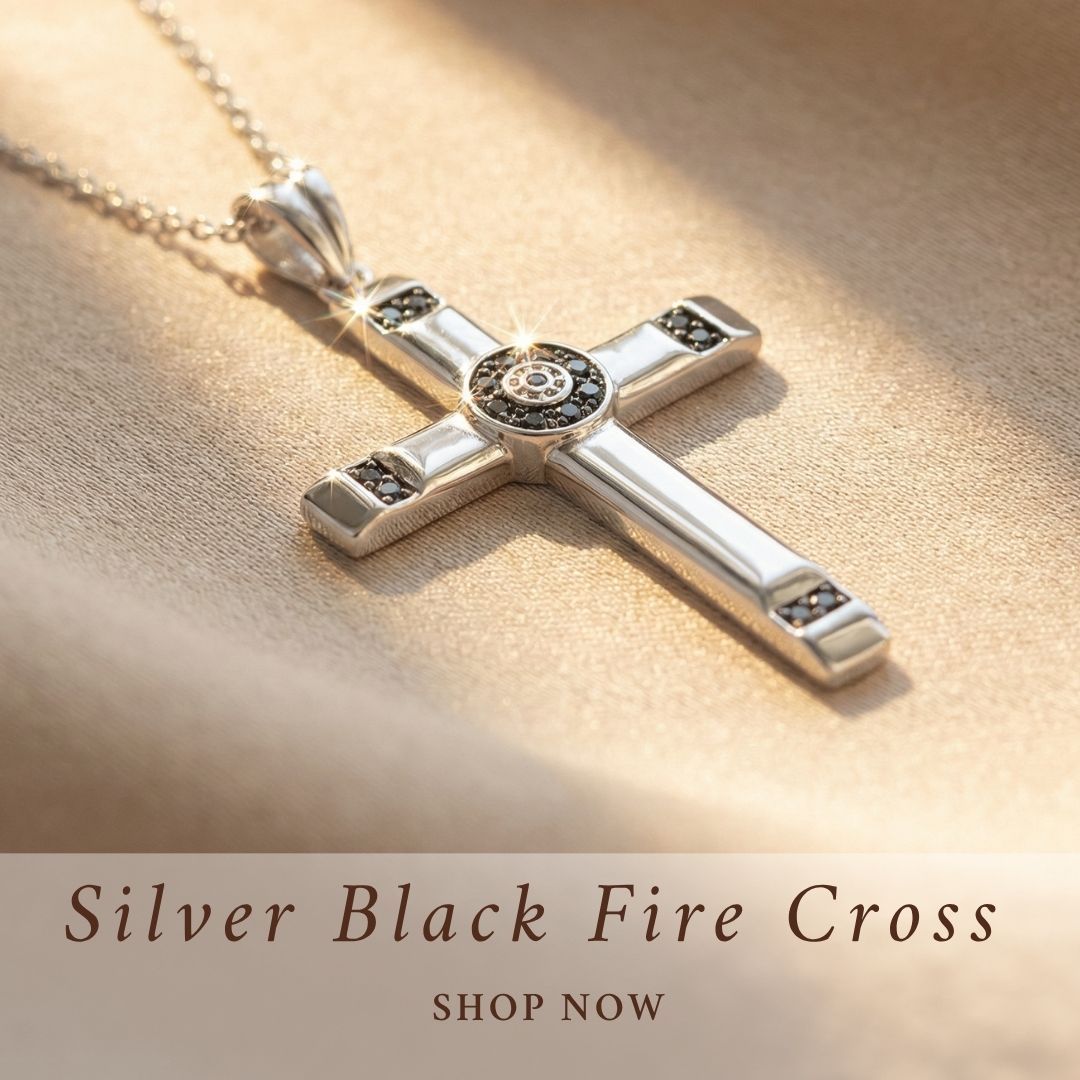 Silver Black Fire Cross Necklace 