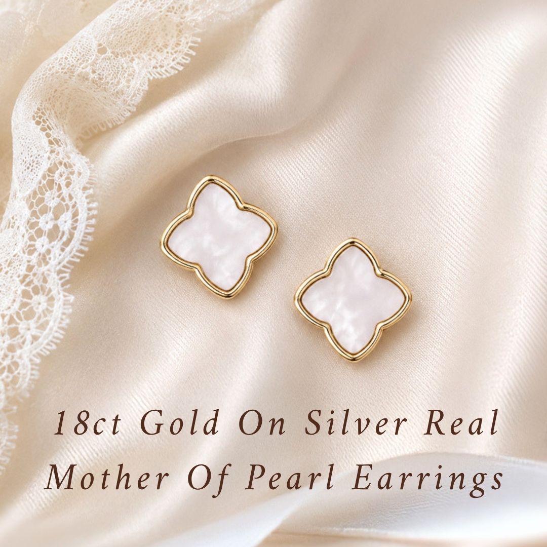 18ct Gold On Silver Real Mother Of Pearl Earrings