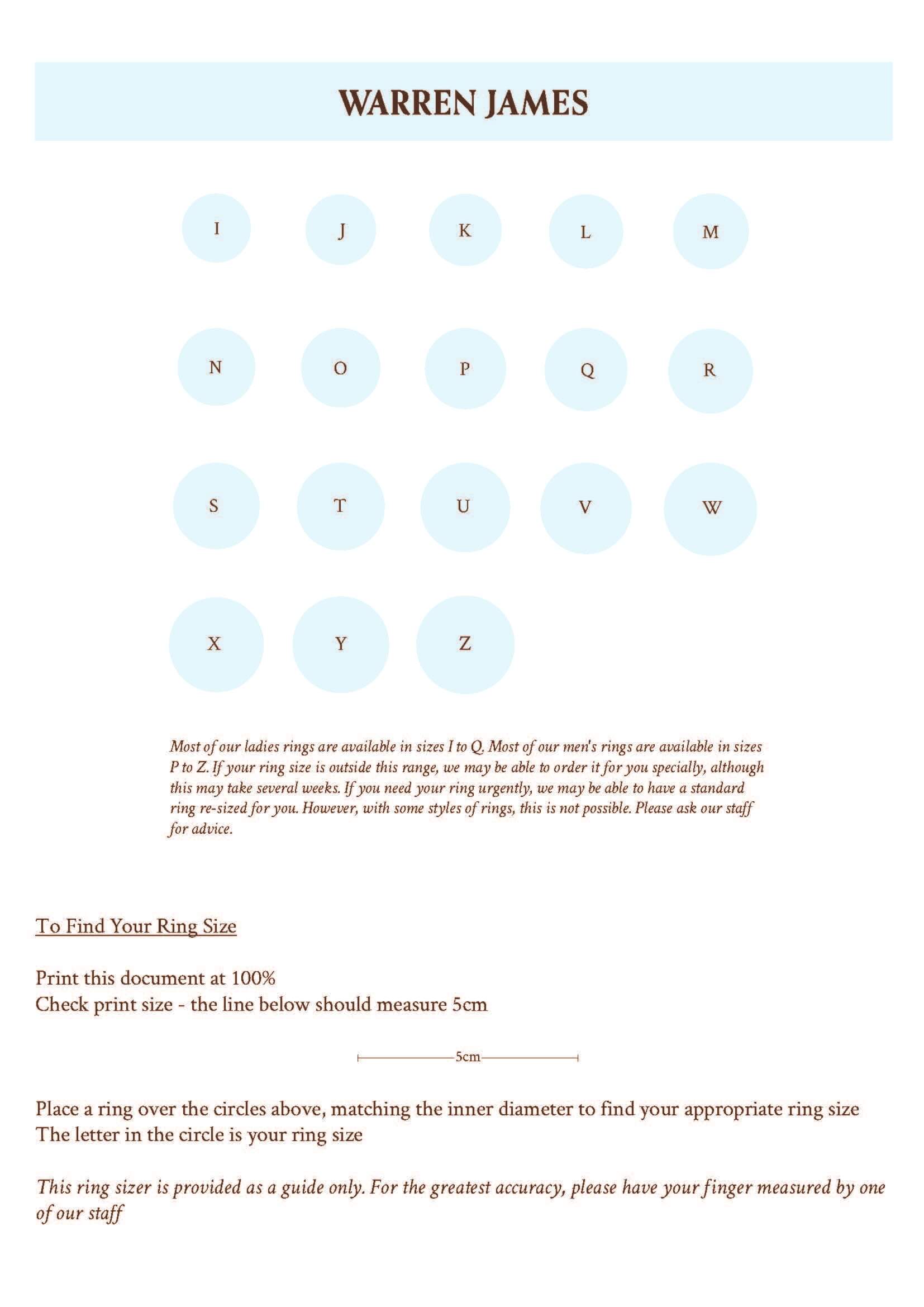 Ring Size Chart For Girl