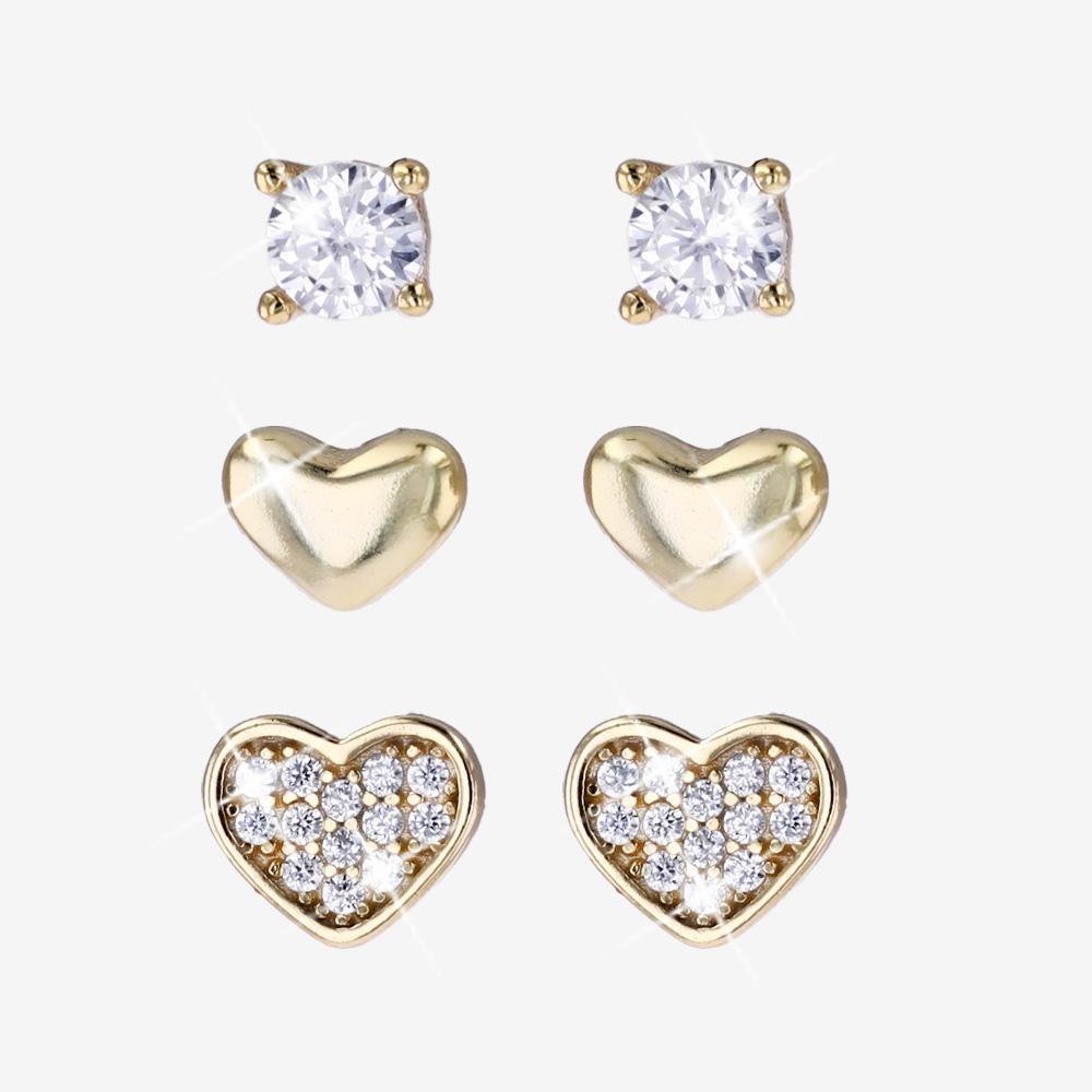 18ct Gold On Silver Set Of Earrings, Hearts And Rounds Warren