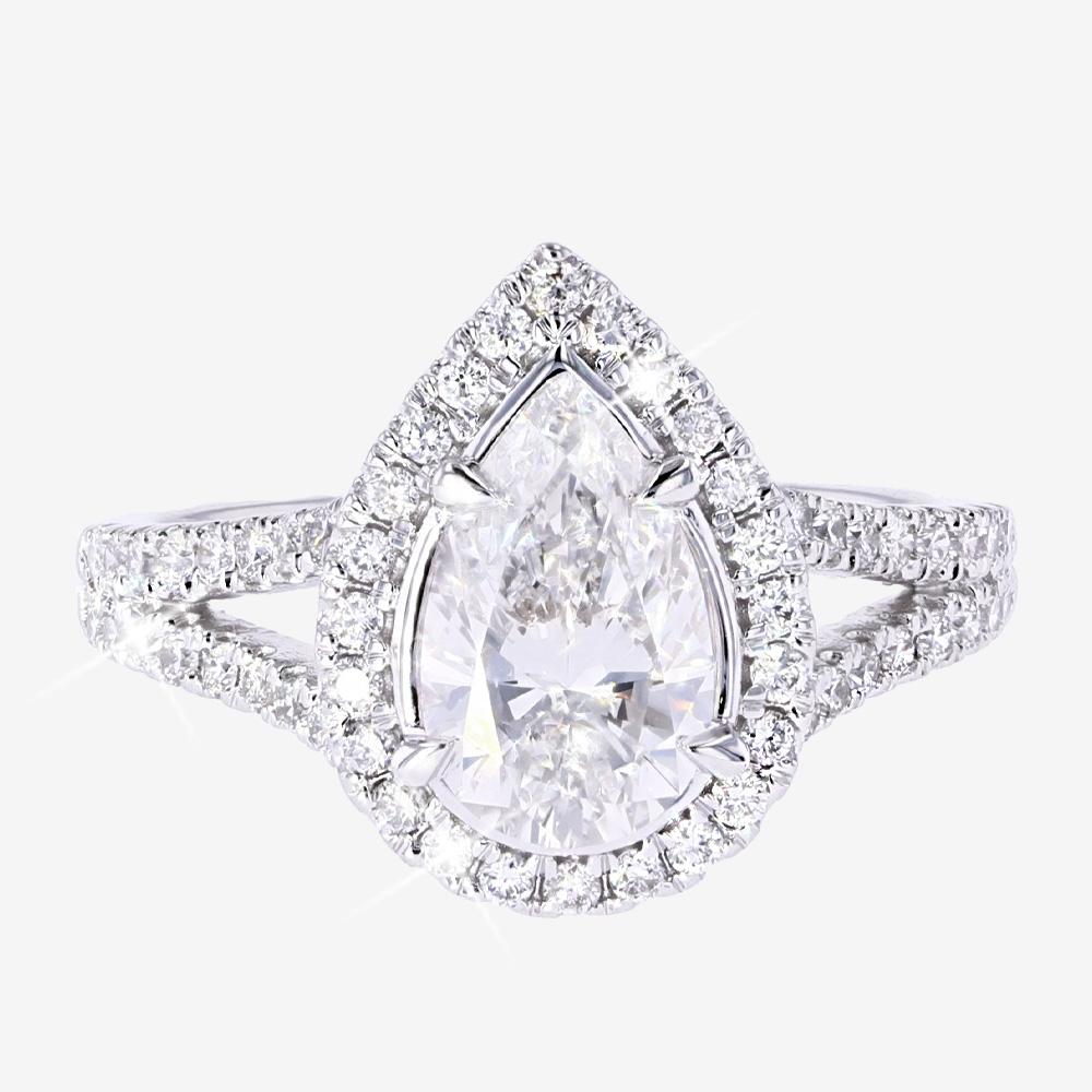 18ct White Gold Lab-Grown Ring, Pear, Halo Ring Warren James