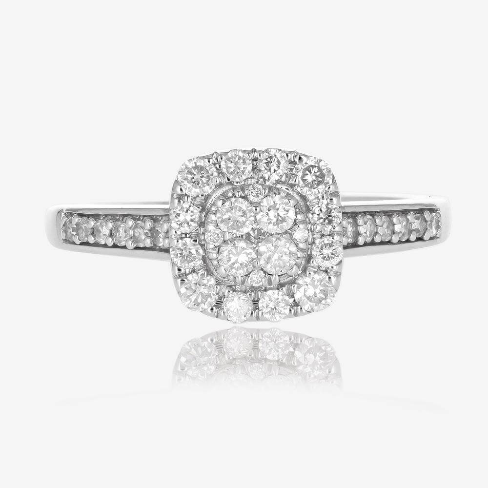 9ct White Gold Diamond Cluster Bridal 2 Ring Set .50ct at Warren James