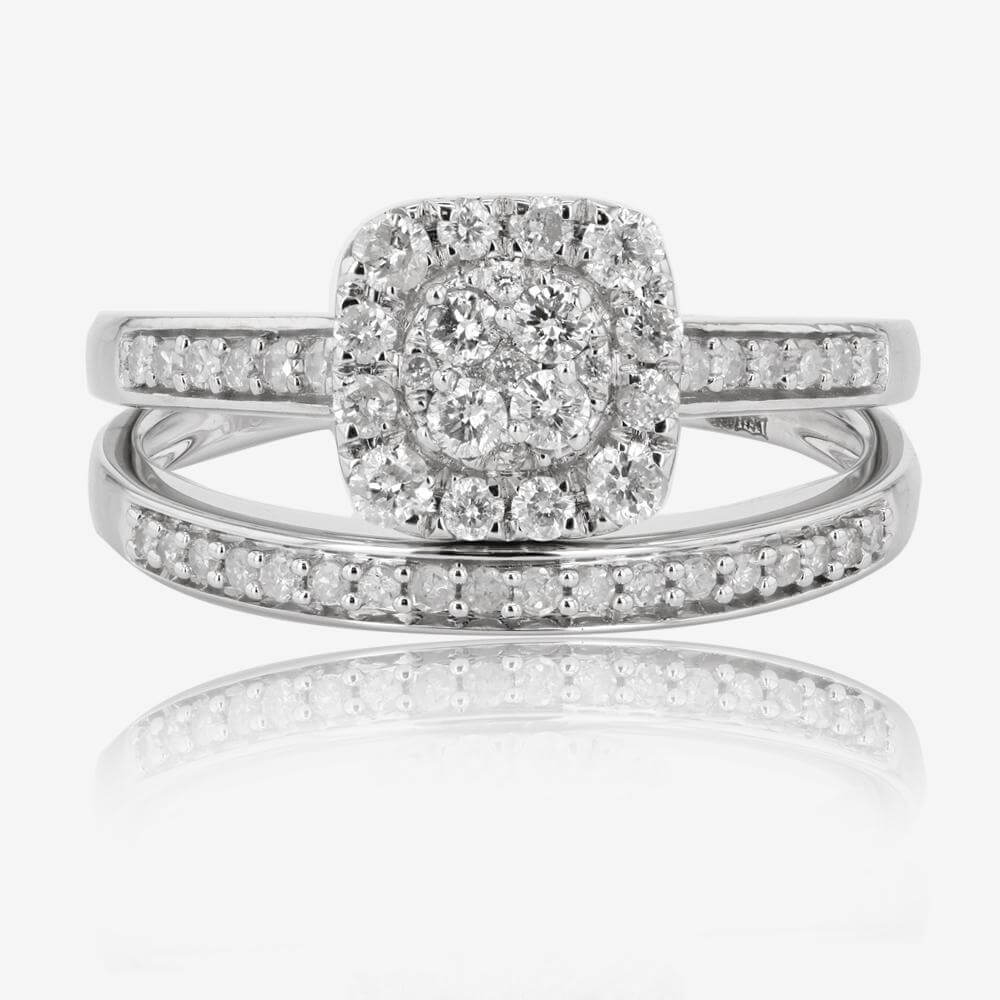 9ct White Gold Diamond Cluster Bridal 2 Ring Set .50ct at Warren James