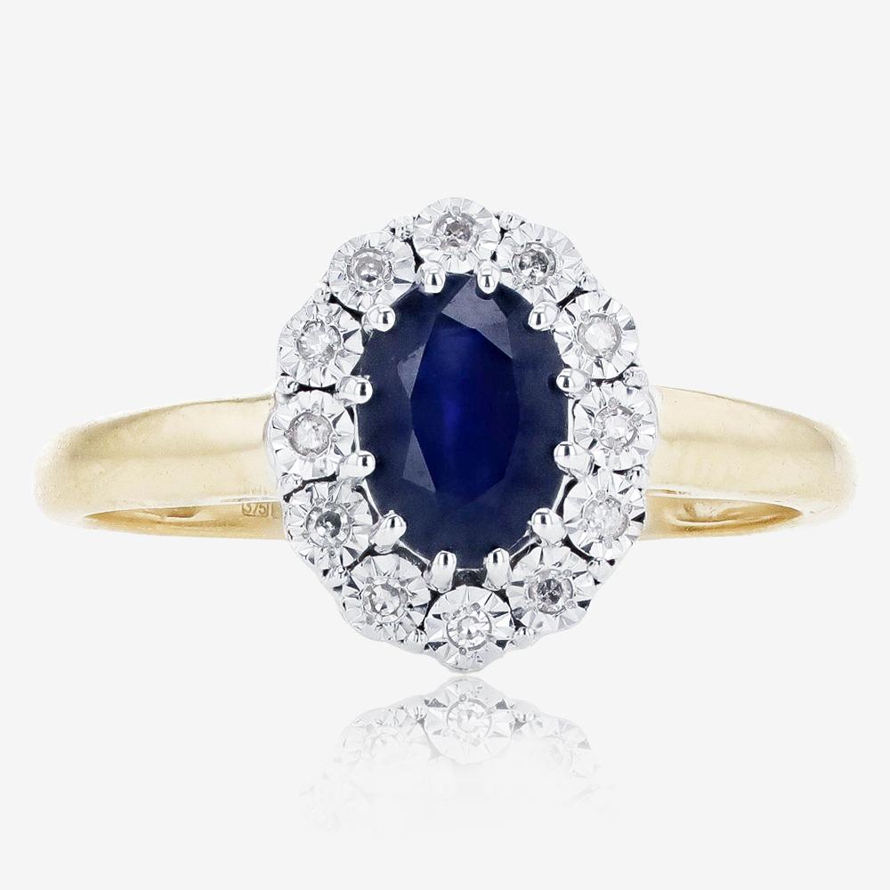9ct Gold Sapphire And Diamond Cluster Ring