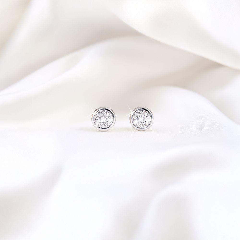 Men's & Women's Simulated Diamond Stud Earrings – 14K White Gold Plated 925 Silver - View #3