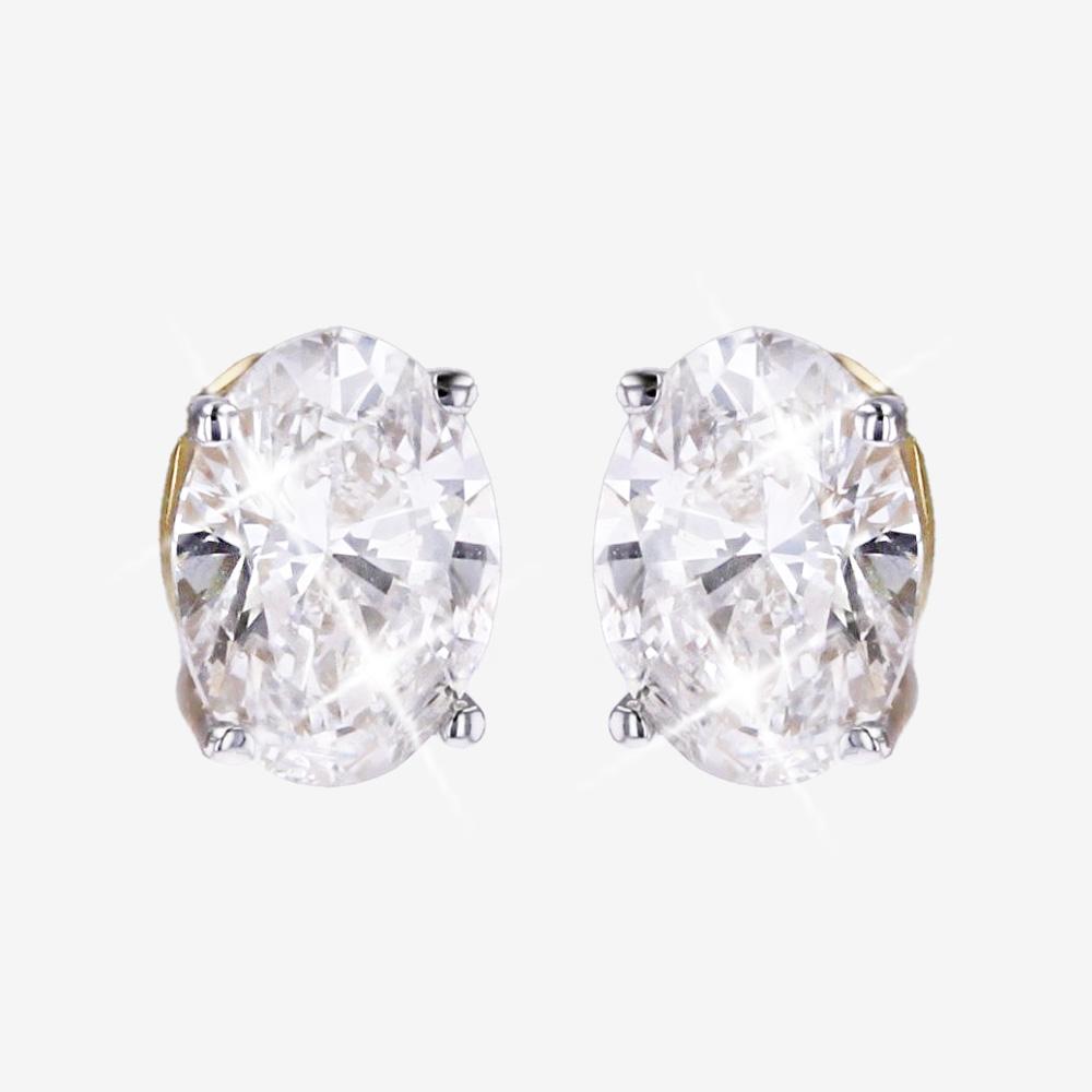 9ct Gold Real Diamond Lab-Grown Oval Earrings 2.00ct