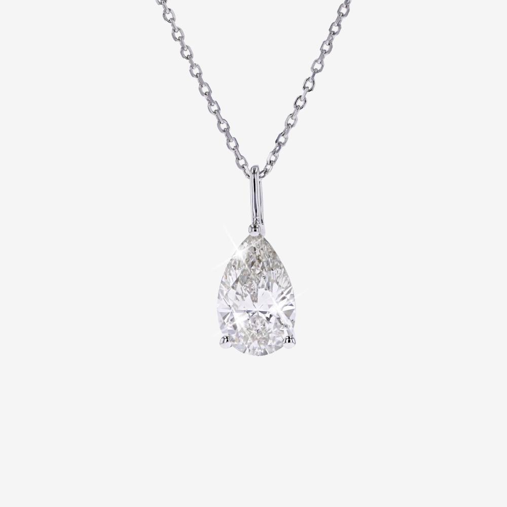 9ct White Gold Real Diamond Lab-Grown Pear Necklace 1.00ct