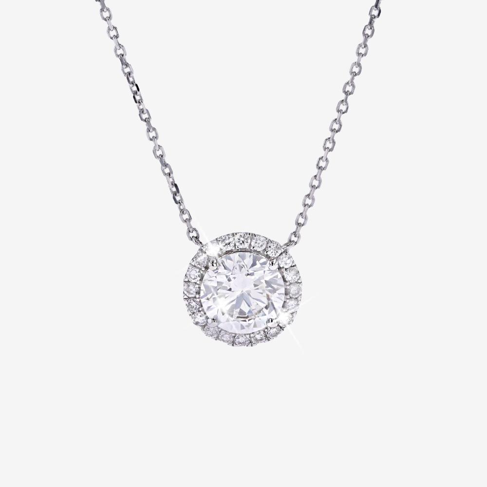 9ct White Gold Real Diamond Lab-Grown Halo Necklace 1.00ct