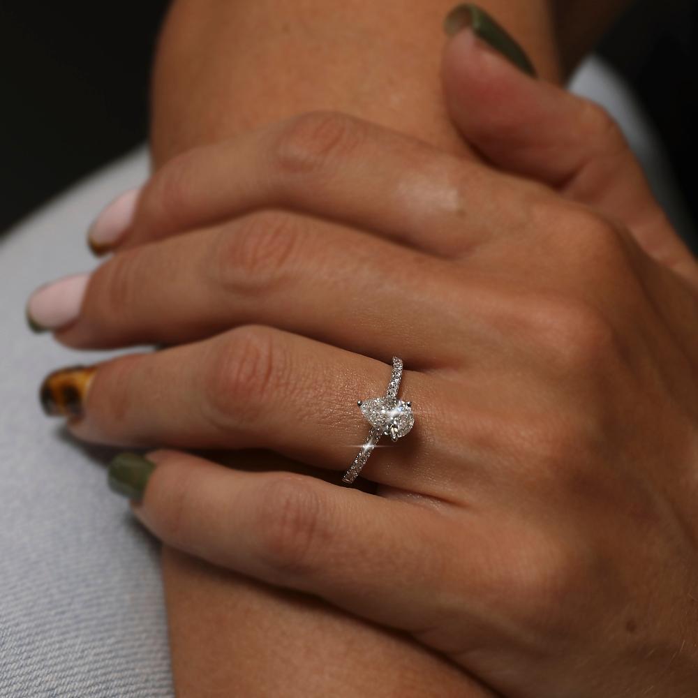 9ct White Gold Real Diamond Lab-Grown Ring, Pear Cut Diamond