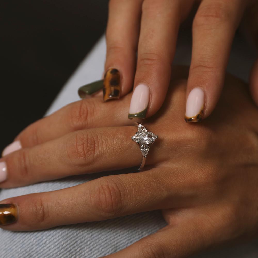 9ct White Gold Real Diamond Lab-Grown Marquise Pear Ring