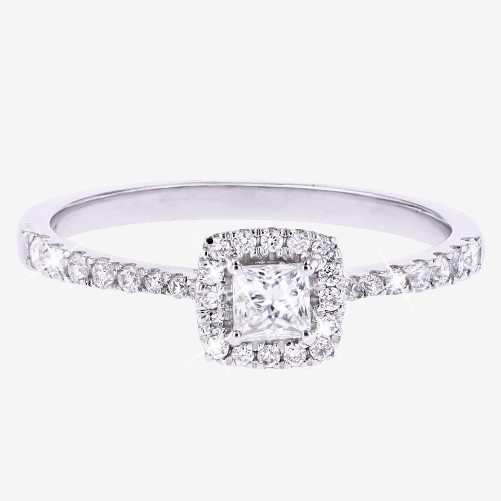 9ct White Gold Real Diamond Lab-Grown Princess Cluster Ring