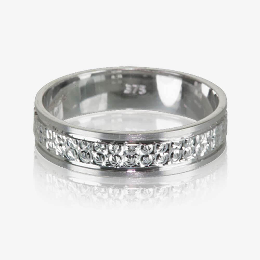  9ct  White  Gold  Patterned Ladies  Wedding  Ring  4 5mm