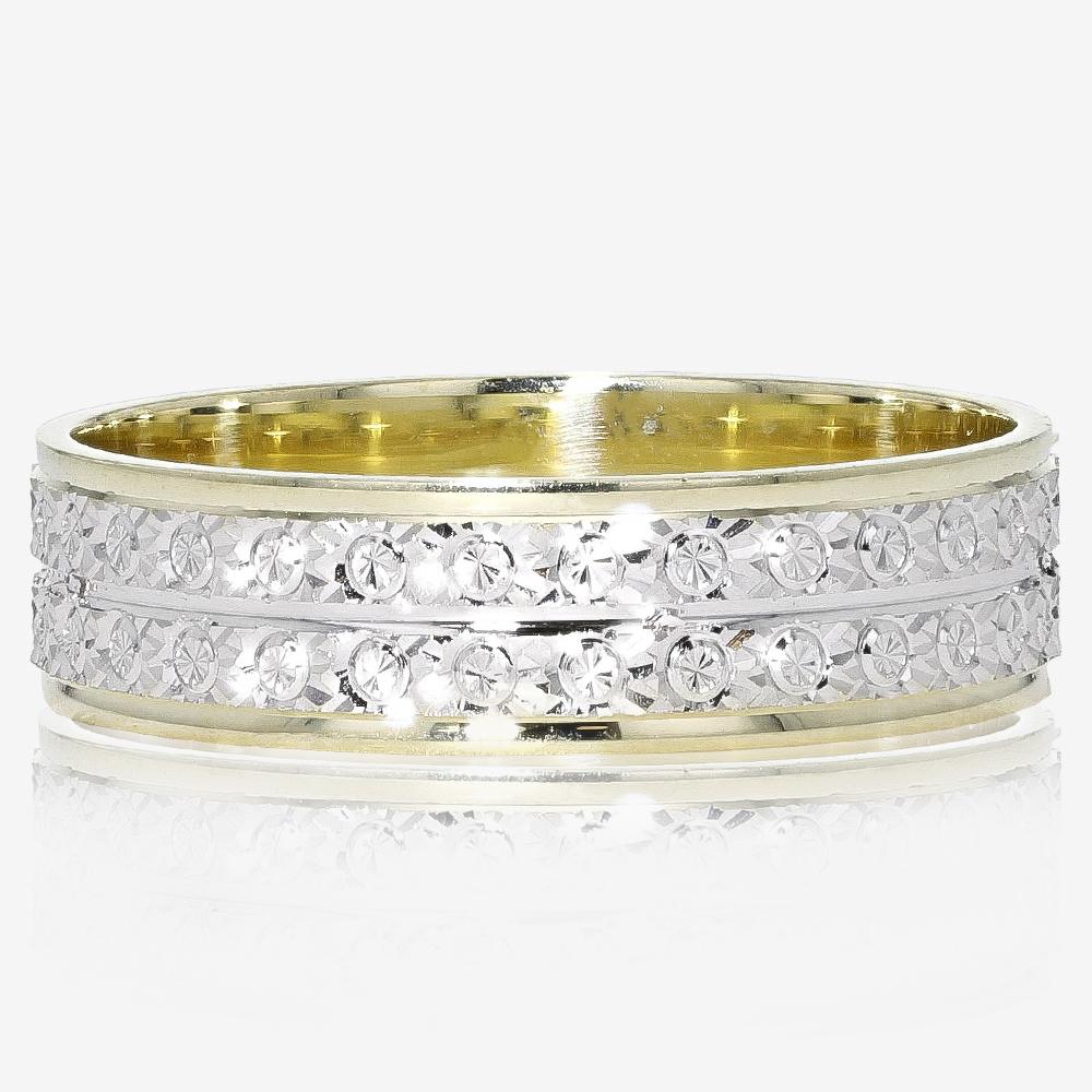  9ct  Gold  Ladies  Two Colour Patterned Wedding  Ring 