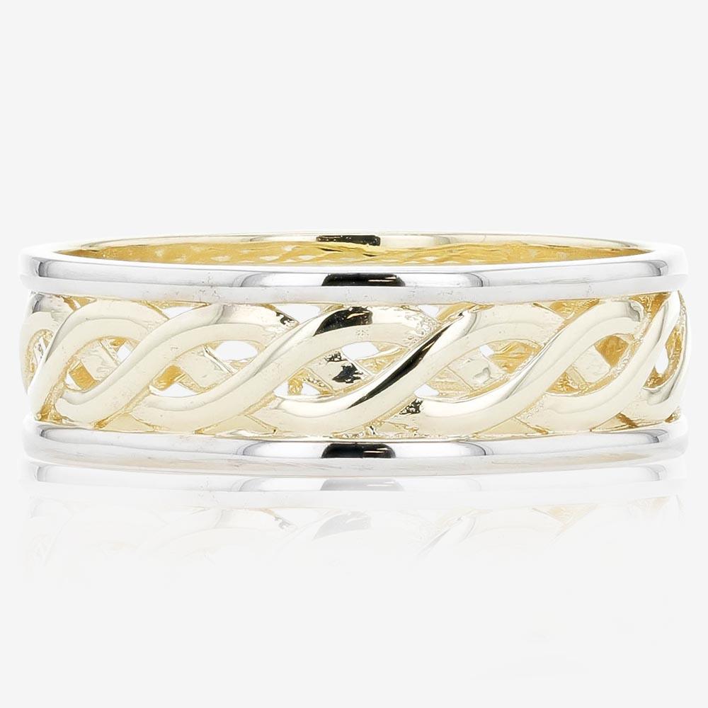 9ct Gold 2 Colour Celtic Style Wedding Band Warren James
