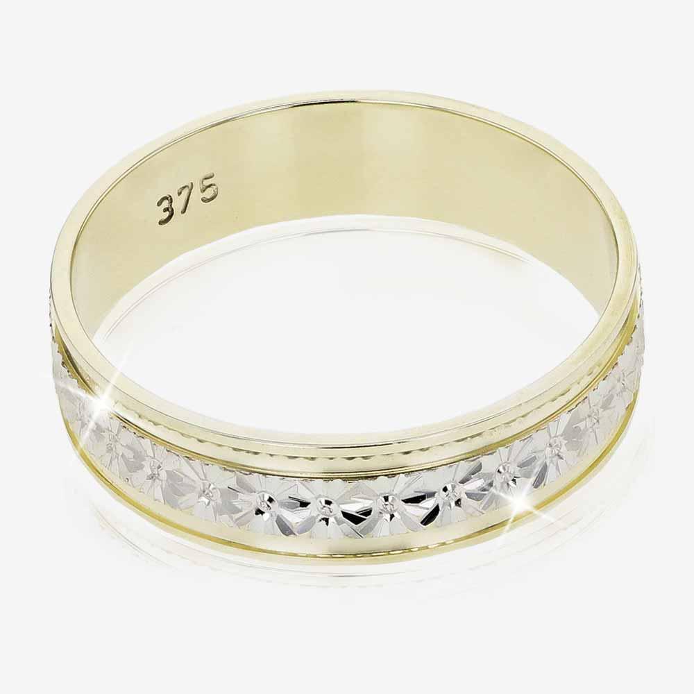  9ct  Gold  Ladies  2 Colour Patterned Wedding  Ring 