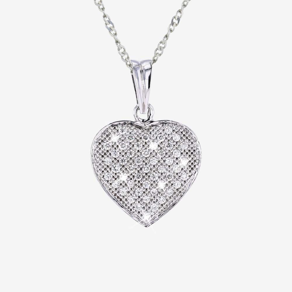 9ct White Gold Heart Diamond Necklace