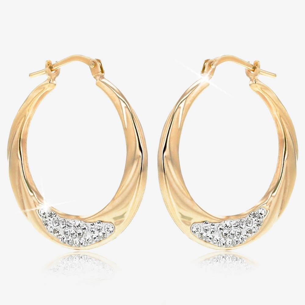 9ct Gold And Silver Bonded Creole Earrings Made With Swarovski Crystals