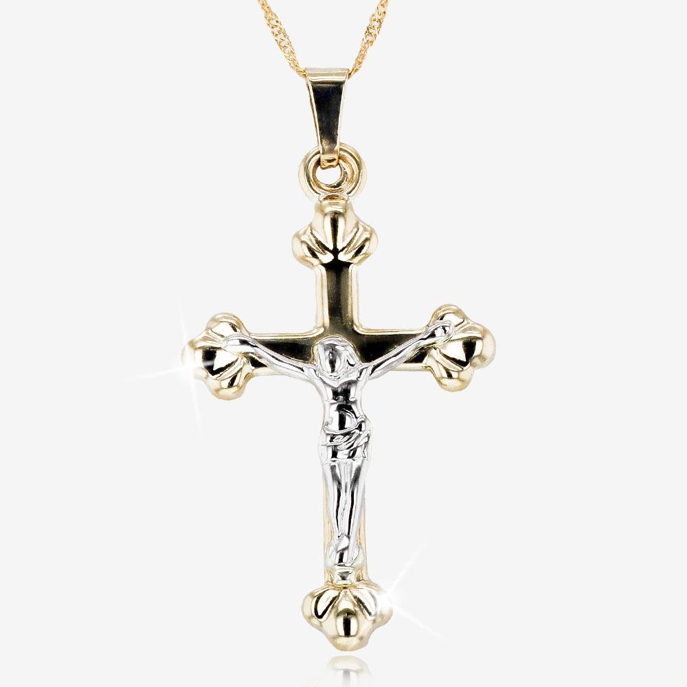 9ct Gold 2 Colour Crucifix Necklace