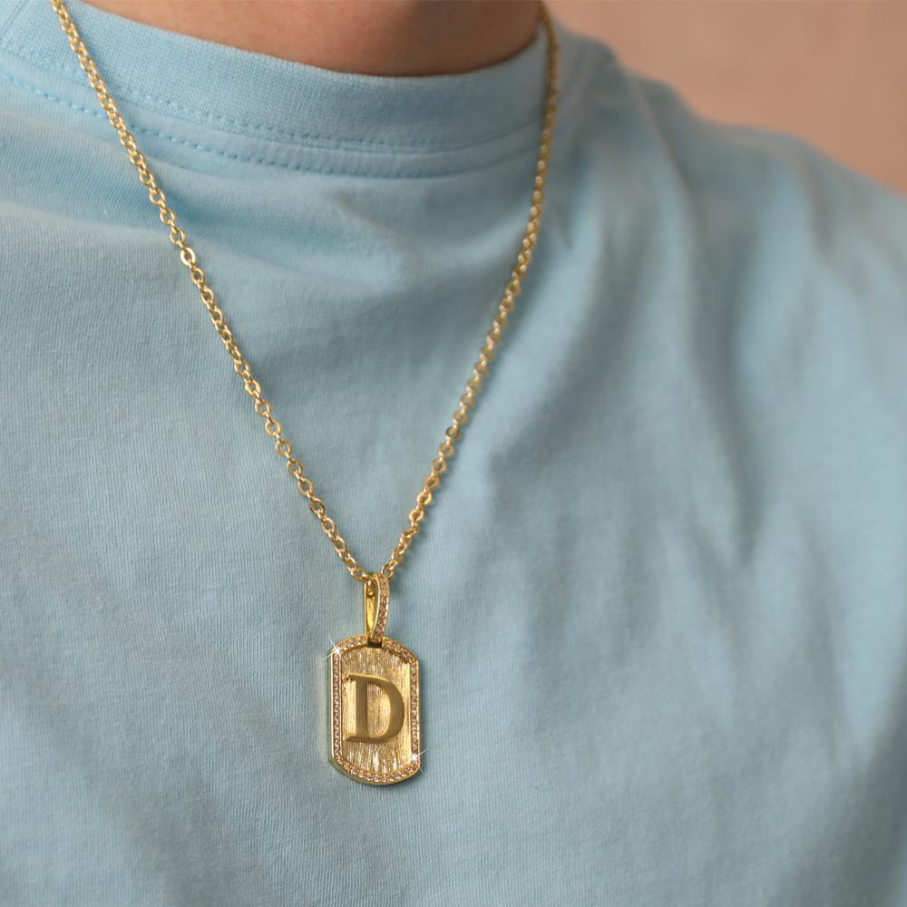 Chain Initial D Necklace Gold Mens Iced Tag Pendant Chain Initial
