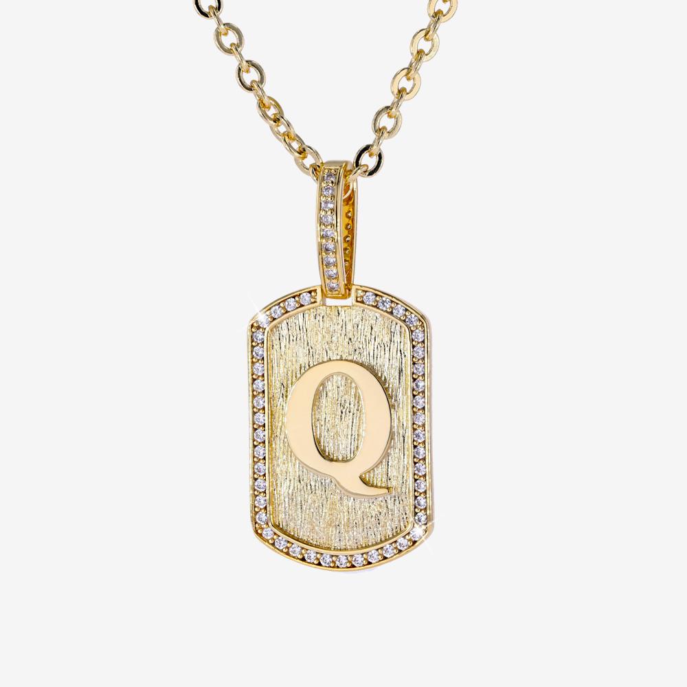 Mens Iced Tag Pendant Chain Initial Q Warren James