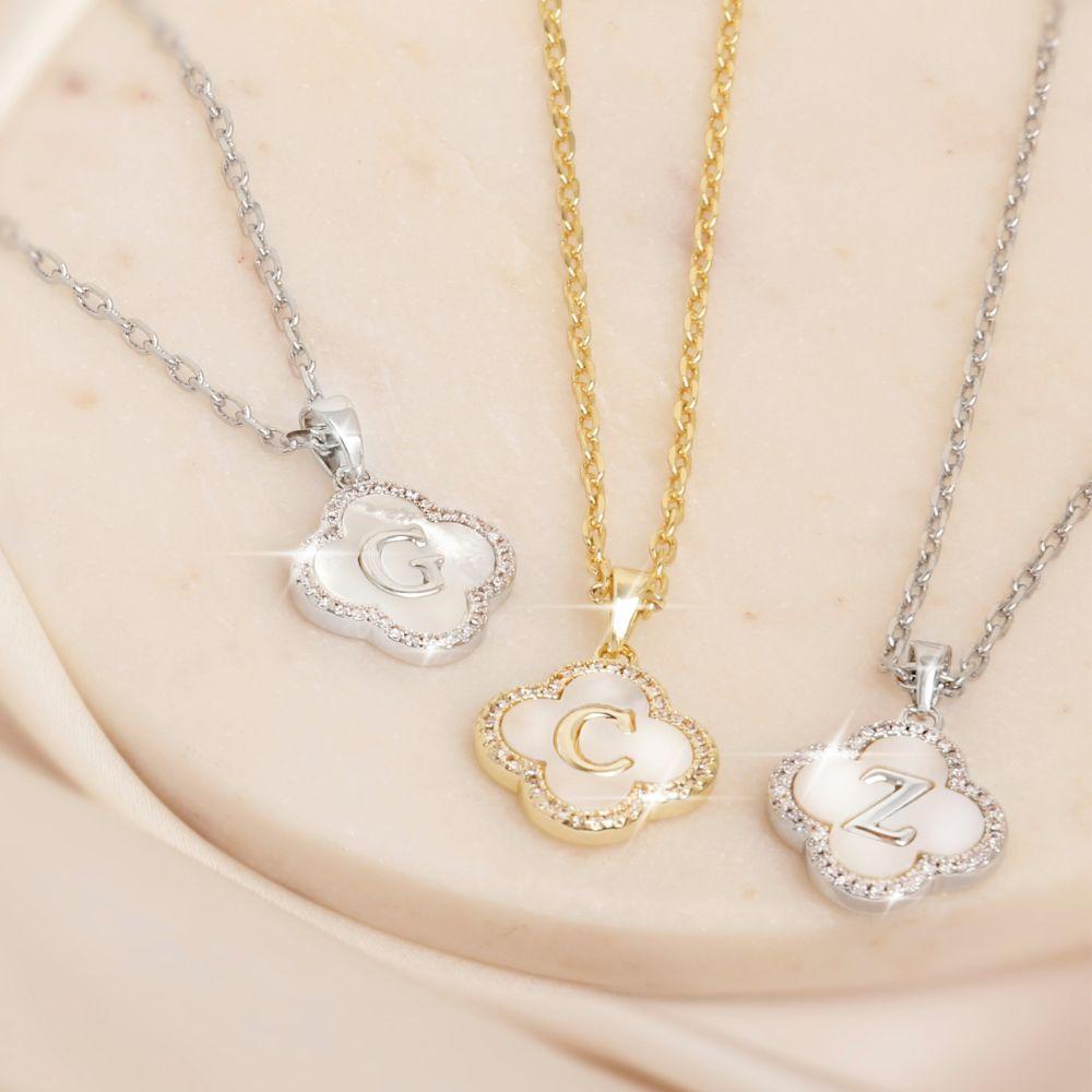 Real Mother Of Pearl Clover Initial Z Necklace | Warren James