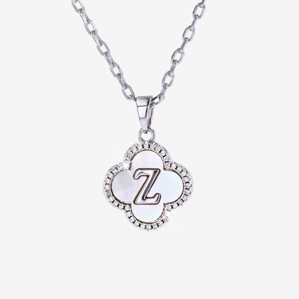 Real Mother Of Pearl Clover Initial Z Necklace | Warren James