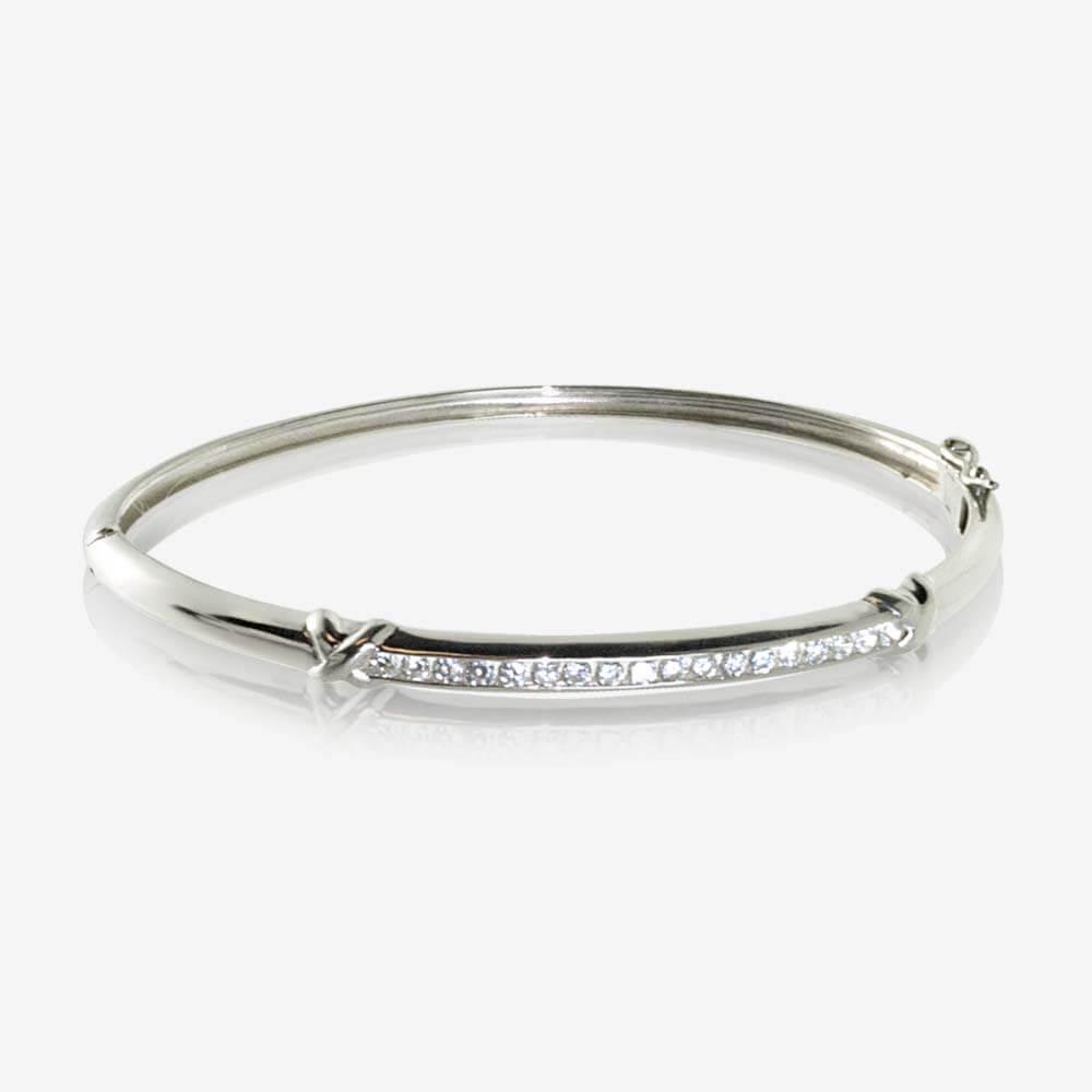 Aria Sterling Silver DiamonFlash Cubic Zirconia Kiss Bangle at Warren James