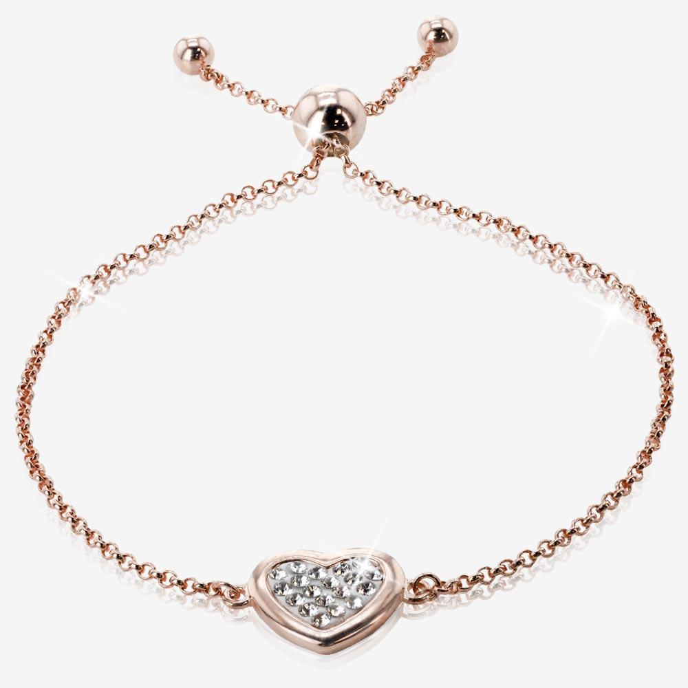 Silver Swarovski® Crystals Heart Rose Gold Finish Friendship Bracelet
