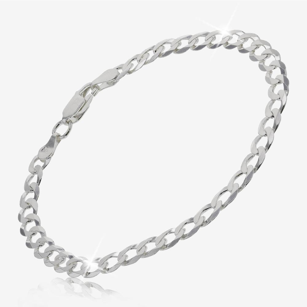 Long Diamond Cut Curb Bracelet  Sterling Silver  Belle Bird Boutique