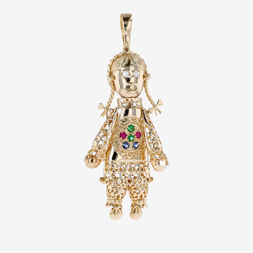 9ct Gold Heavyweight Rag Doll Pendant - Extra Large