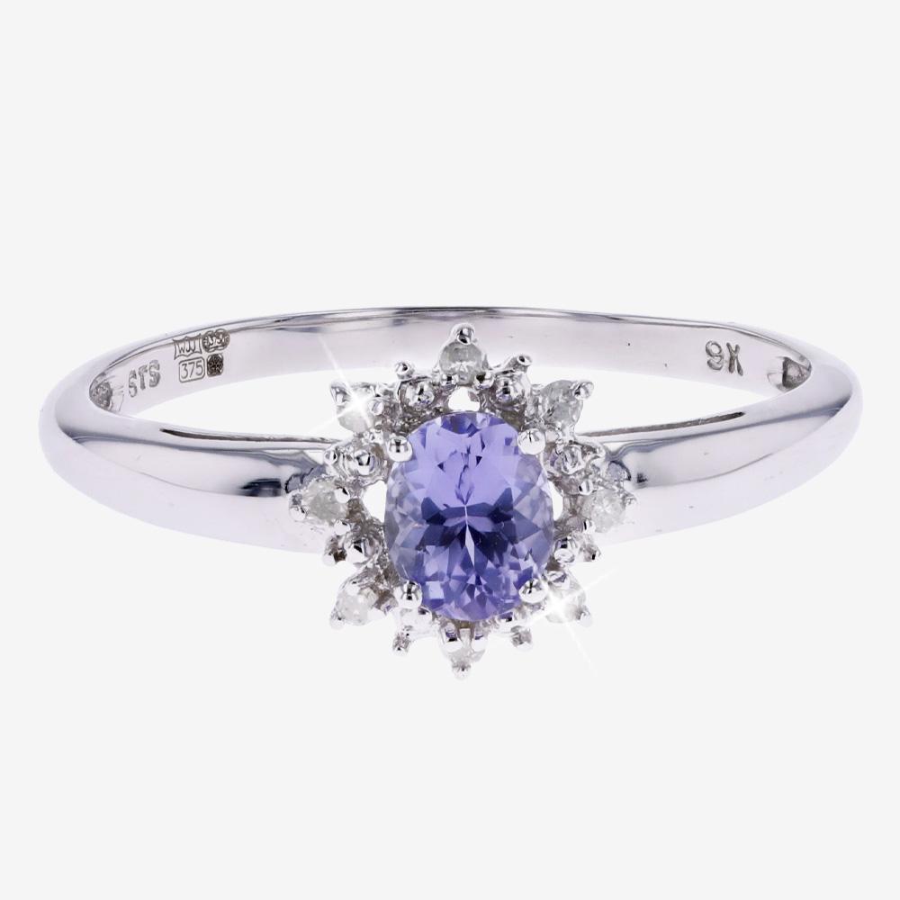 9ct White Gold Diamond And Topaz Ring