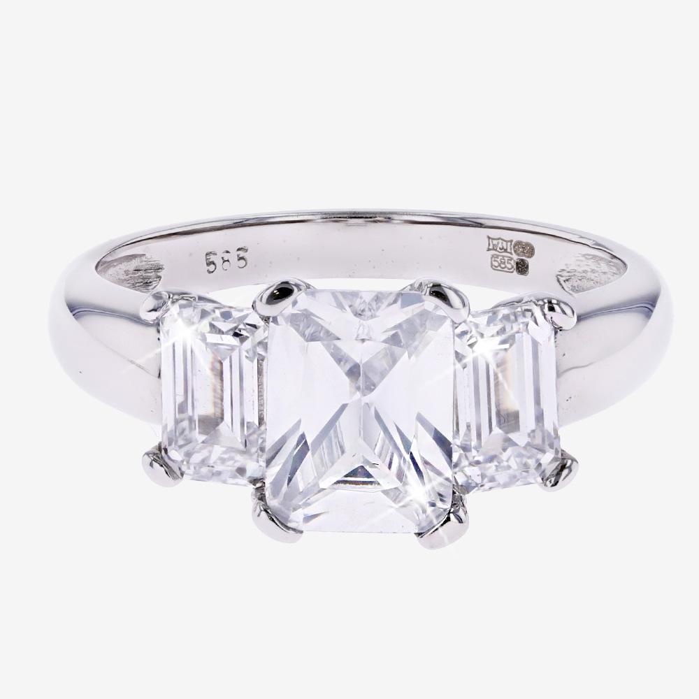 14ct White Gold 3 Stone CZ Ring