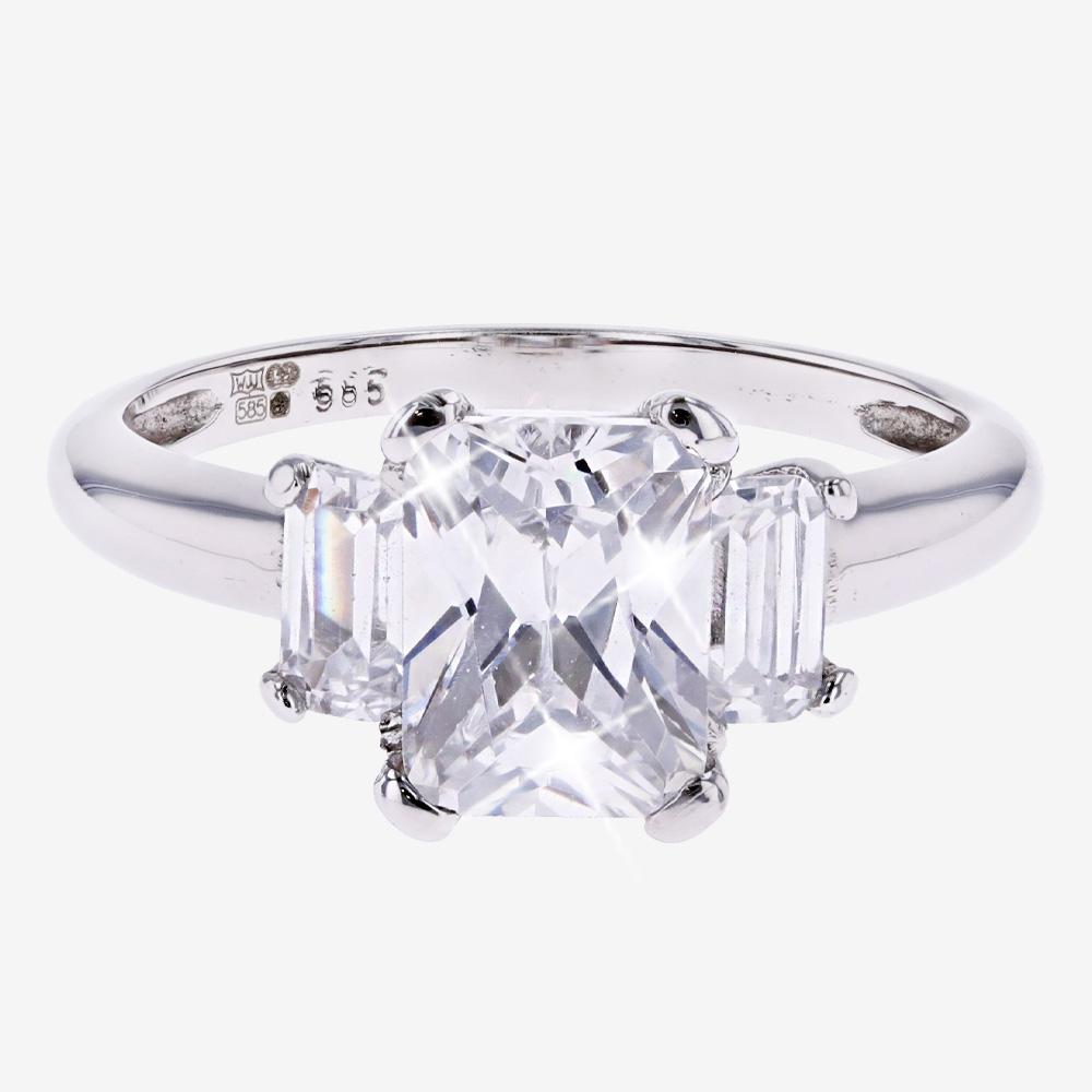 14ct White Gold CZ 3 Stone Ring