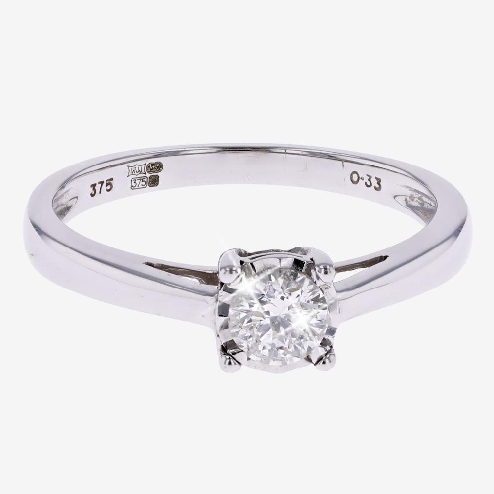 9ct White Gold Diamond Solitaire Ring .33ct