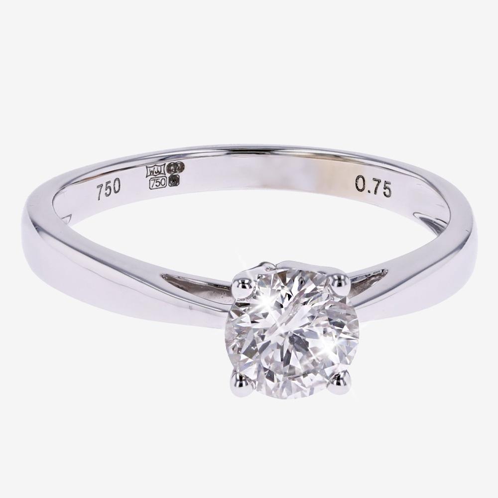 18ct White Gold Diamond Solitaire Ring .75ct