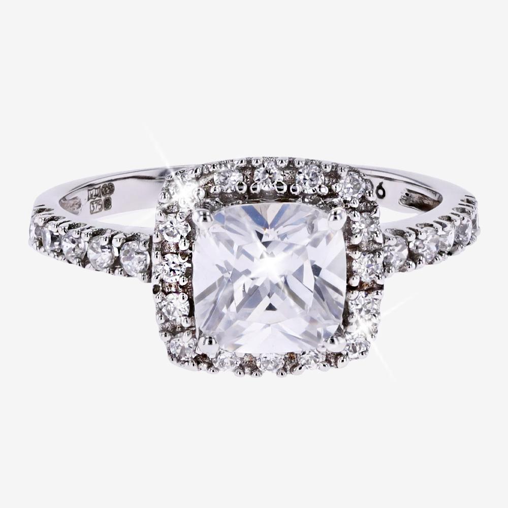9ct White Gold CZ Cluster Cushion Ring